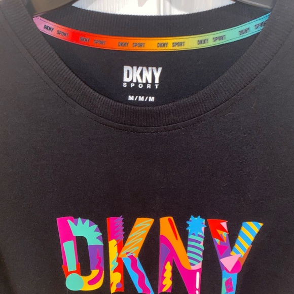 DKNY Logo Sport T-Shirt, Front Knot Detail, Black Multicolor, Size M - Picture 4 of 10
